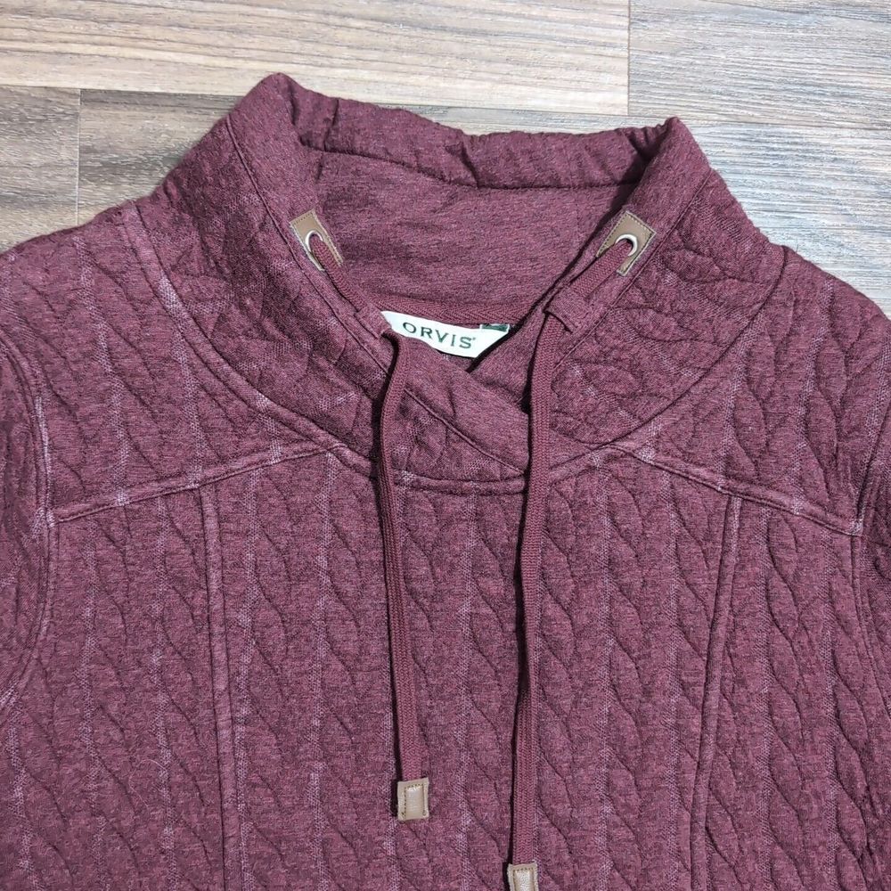 Orvis Pullover Sweater Womens Large Red Cotton Blend Quilted Cowl‎ Neck Pocket